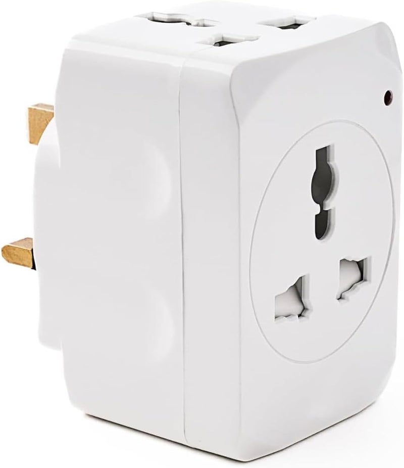 Duravel Universal Travel Power Adapter, 3-Pin UK to Multi-Socket Converter, White - Image 1
